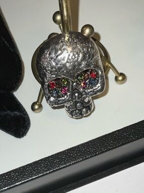 Y2K Gothic Rhinestone Skull Stretch Ring use as finger or scarf ring New UNISEX
